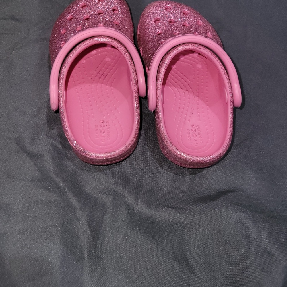 Crocs	Pink Lemonade Glitter Little Kids Sz 5 C Classic Clogs Toddler EUC - Picture 6 of 8